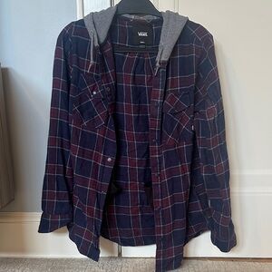 Vans Navy and Burgundy Plaid Shirt with Gray Hood